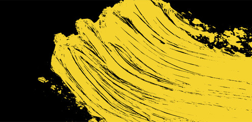 Poster - Vibrant brushstroke waves create a dynamic dance of yellow against a deep black canvas in this abstract composition filled with energy