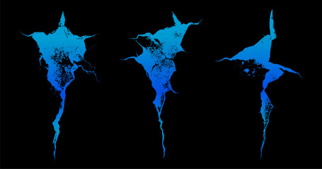 Poster - Intricate patterns of water cracks reveal nature's artistry in stunning blue hues across a dark background
