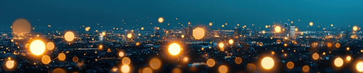 Poster - A city skyline glowing with SEO charts projected into the sky.