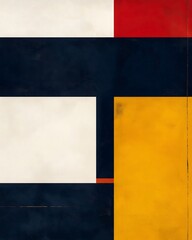Poster - Abstract painting with red, yellow, white and navy geometric shapes