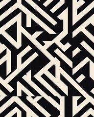 Poster - Abstract Black and White Geometric Pattern with Interlocking Shapes Design