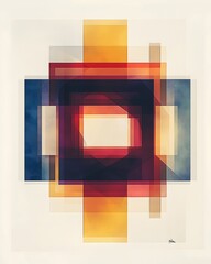 Poster - Geometric Abstract with Squares, Red, Blue, and Yellow Tones, Modern Art