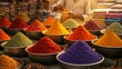 © ekalaila - Colorful piles of spices are displayed at a market stall