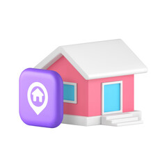 Poster - Home house location map pointer GPS search 3d icon realistic vector illustration. Residential apartment address real estate pin direction architecture building navigation destination point