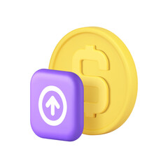 Poster - Money dollar coin growth exchange profit stock trade 3d icon realistic vector illustration. Financial banking currency payment investment profit budget wealth earnings expenses increase