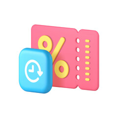 Poster - Shopping sale discount coupon voucher promo tag 3d icon realistic vector illustration. Shop store market supermarket flyer limited special offer ticket for buying goods purchase cost reduction