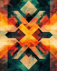 Poster - Geometric Abstract Art in Bold Colors with Textured Surface Finish