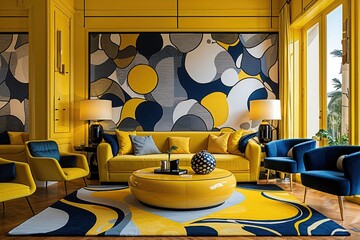 Poster - Stylish Abstract Design in Bright Yellow Living Room Decor