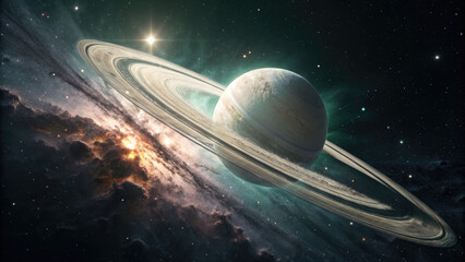 Wall Mural - A glowing planetary disk with swirling auroras, floating in a dark cosmic void, radiating soft ethereal light with a vast celestial backdrop, ideal for design and branding.