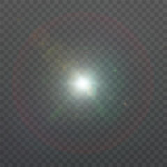 Leinwandbilder - Bright sunlight light effect with warm glow of shimmering rays and glare. Vector light for design and illustrations	
