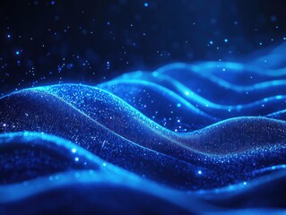 Aufkleber - Abstract blue waves with sparkling particles creating a serene underwater ambiance