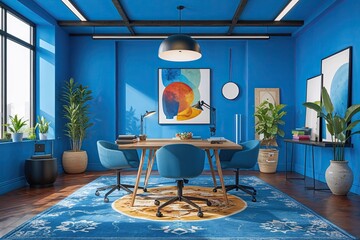 Poster - Modern 3D Studio Room with Vibrant Blue Walls for Product Showcase