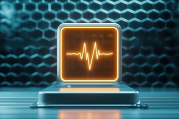 Poster - Advanced Hospital Technology Concept Featuring Glowing Heartbeat Monitor in Modern Setting