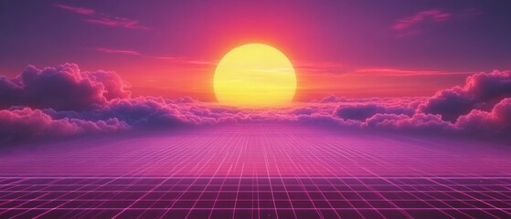Poster - Vibrant sunset over a grid landscape with colorful clouds