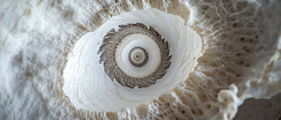 Leinwandbilder - macro shot of seashell reveals its intricate spiral pattern and unique texture, showcasing nature artistry in mesmerizing display of detail and form
