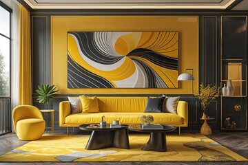 Poster - Vibrant Canary Yellow Space Featuring Distinctive Abstract Art Design