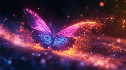 Wall Mural - a neon electric butterfly leaving a trail of glowing dust
