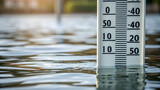 close up of flood gauge showing rising water levels, reflecting impact of flooding