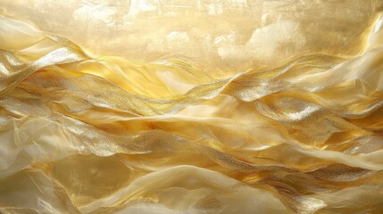 Poster - Golden Abstract Fabric Texture with Flowing Waves and Soft Hues