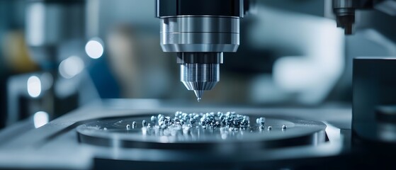 Poster - A close-up view of a precision milling machine in action, showcasing intricate metal work and modern manufacturing processes. Ideal for industrial and technology themes.