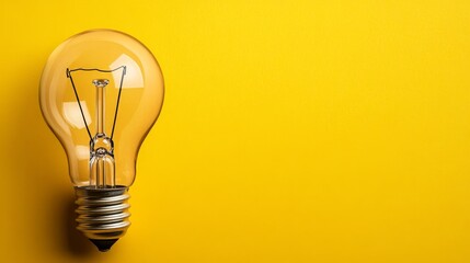 Poster - Single Transparent Light Bulb With Filament Against Vibrant Yellow Background, Creativity Concept