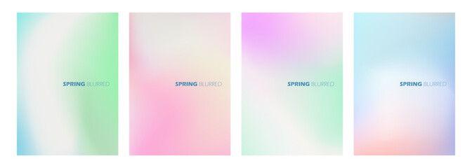 Aufkleber - Springtime theme defocused backgrounds with blurred color gradients. Set of graphic templates for creative Spring season design. Vector illustration.