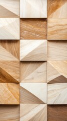 Poster - Various geometric wooden panels showcase a blend of light and dark tones, creating a striking pattern suitable for contemporary interior decoration
