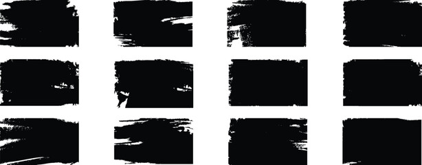 Poster - Hand drawn rectangular shapes. Hand-drawn black paint strokes with square and rectangular shapes. Vector rectangular and square text box frames. Black painted squares or rectangular shapes