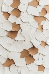 Poster - Fragments of white and brown paper are scattered across a surface, showcasing the contrast and texture of the peeling layers in a close-up view