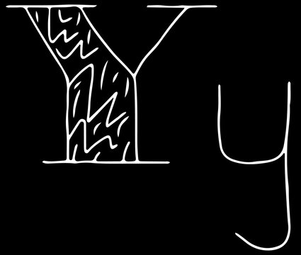 capital letter Y and lowercase letter y hand drawn with curved white lines on a black background