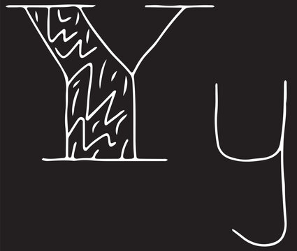capital letter Y and lowercase letter y hand drawn with curved white lines on a black background