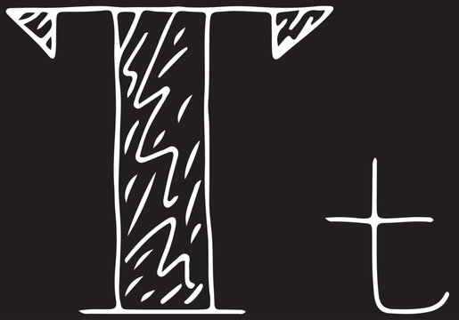 capital letter T and lowercase letter t hand drawn with curved white lines on a black background