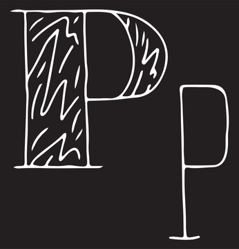 capital letter P and lowercase letter p hand drawn with curved white lines on a black background