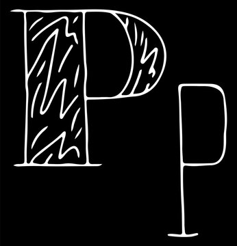capital letter P and lowercase letter p hand drawn with curved white lines on a black background