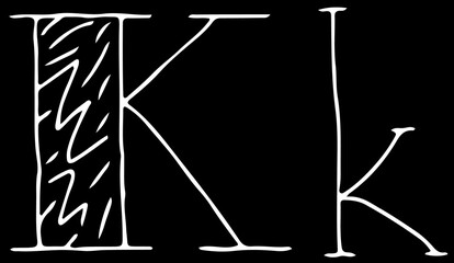 Poster - capital letter K and lowercase letter k hand drawn with curved white lines on a black background