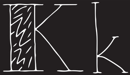 Fototapete - capital letter K and lowercase letter k hand drawn with curved white lines on a black background