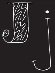 Fototapete - capital letter J and lowercase letter j hand drawn with curved white lines on a black background