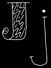 Fototapete - capital letter J and lowercase letter j hand drawn with curved white lines on a black background