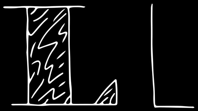 capital letter L and lowercase letter l hand drawn with curved white lines on a black background