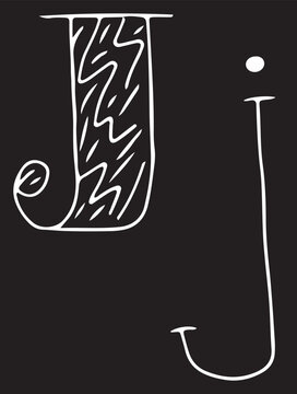 capital letter J and lowercase letter j hand drawn with curved white lines on a black background