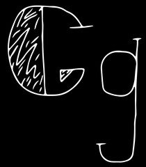 Fototapete - capital letter G and lowercase letter g hand drawn with curved white lines on a black background