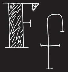 Fototapete - capital letter F and lowercase letter f hand drawn with curved white lines on a black background