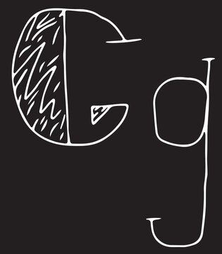 capital letter G and lowercase letter g hand drawn with curved white lines on a black background