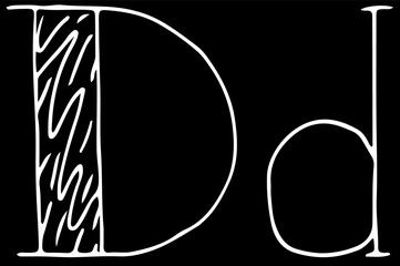 Fototapete - capital letter D and lowercase letter d hand drawn with curved white lines on a black background