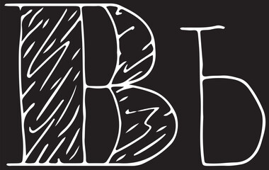 Fototapete - capital letter B and lowercase letter b hand drawn with curved white lines on a black background