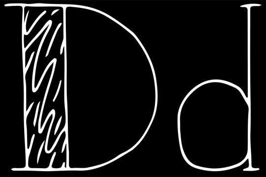 capital letter D and lowercase letter d hand drawn with curved white lines on a black background