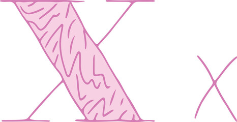 Fototapete - capital letter X and lowercase letter x hand drawn with curved purple lines with light pink fill