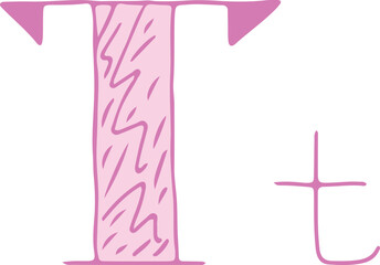 Fototapete - capital letter T and lowercase letter t hand drawn with curved purple lines with light pink fill