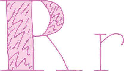 Fototapete - capital letter R and lowercase letter r hand drawn with curved purple lines with light pink fill