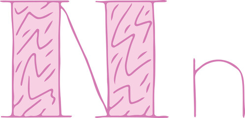 Fototapete - capital letter N and lowercase letter n hand drawn with curved purple lines with light pink fill